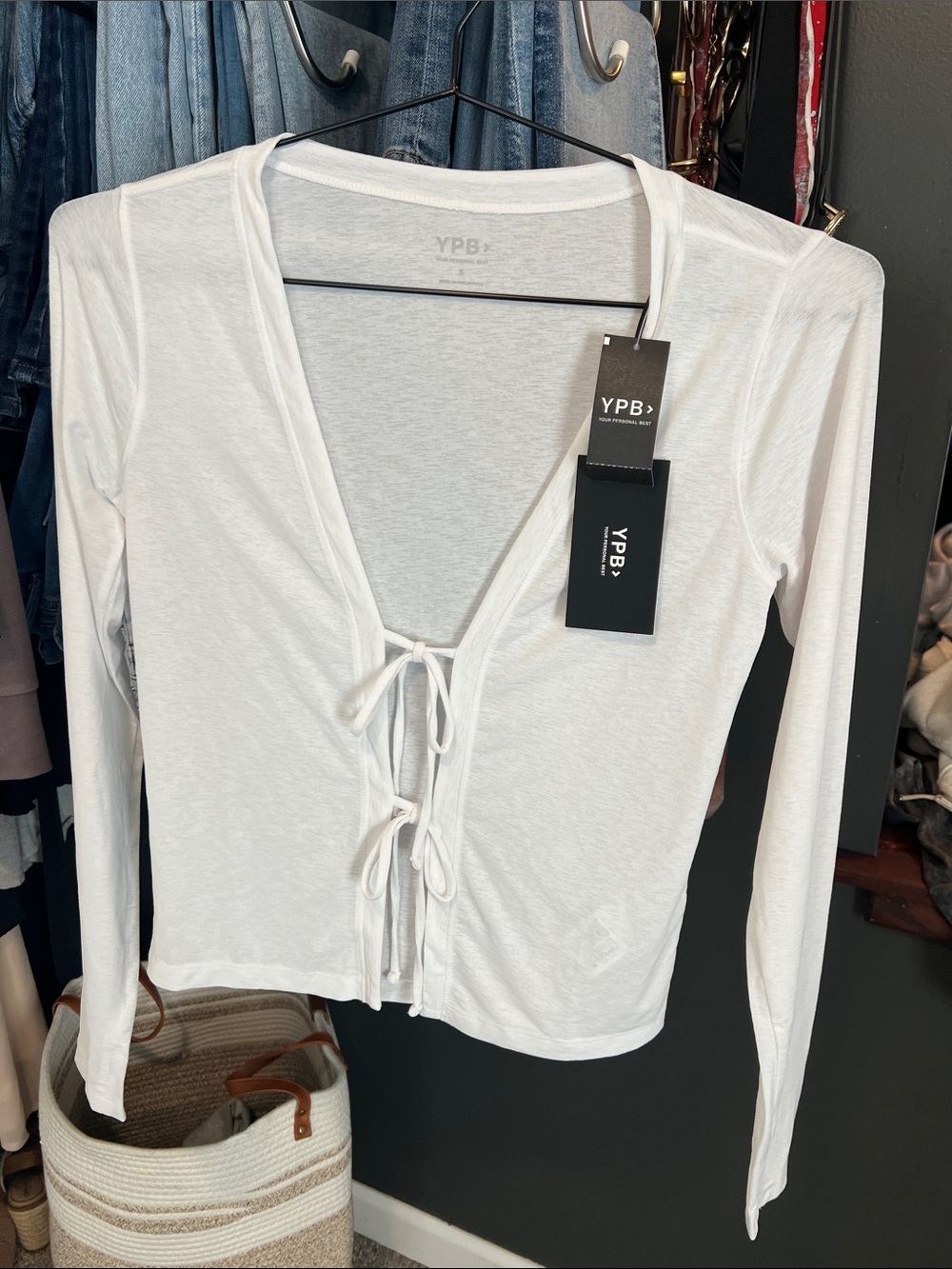 White Tie-Front Long Sleeve Top